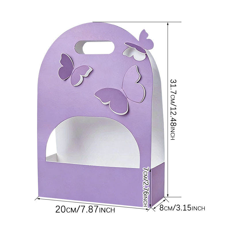 Purple Premium Butterfly Cutout Flower Carrier Box | Leakproof Bouquet & Gift Packaging