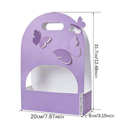 Purple Premium Butterfly Cutout Flower Carrier Box | Leakproof Bouquet & Gift Packaging