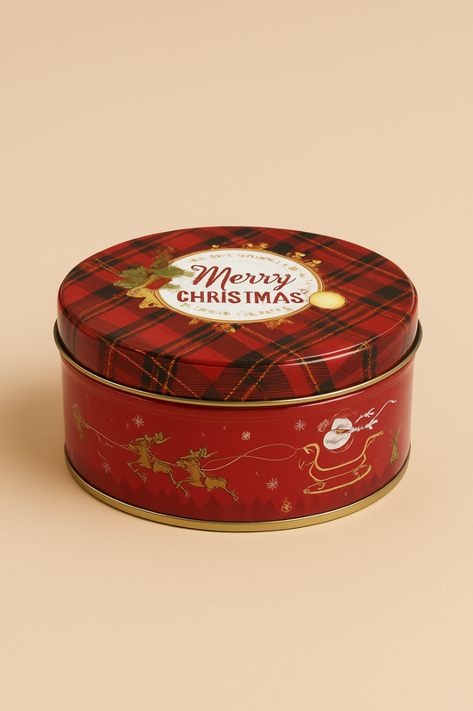 Festive Red & Green Santa Print Christmas Dream Cake Tin – 5.5" Dia x 2.75" Height