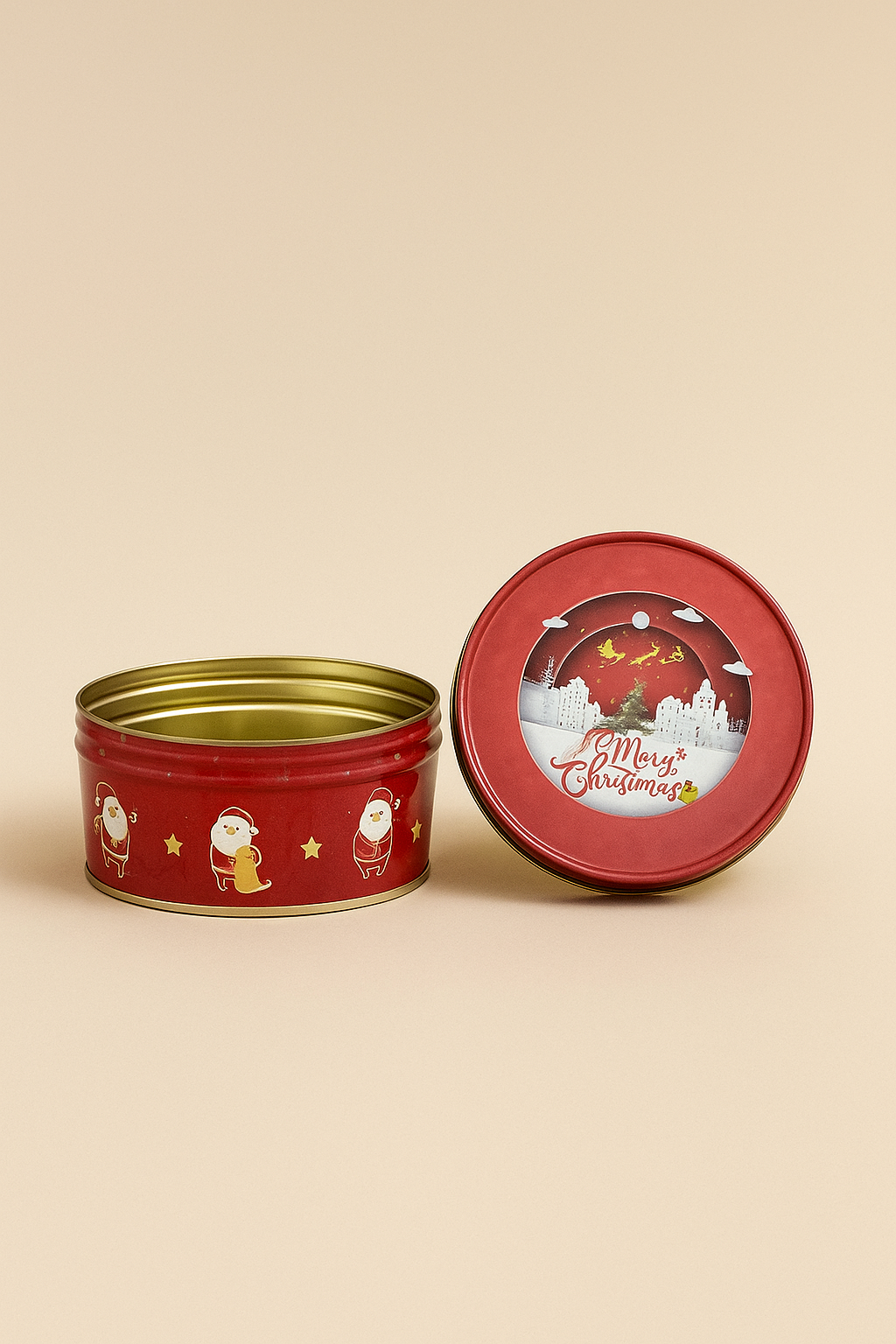 Festive Red Santa Print Christmas Dream Cake Tin – 5.5" Dia x 2.75" Height