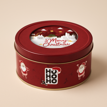 Festive Red Santa Print Christmas Dream Cake Tin – 5.5" Dia x 2.75" Height
