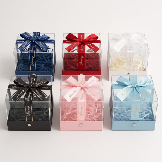 Luxury Transparent Acrylic Gift Box with Satin Ribbon | Acrylic Hamper Gift Box