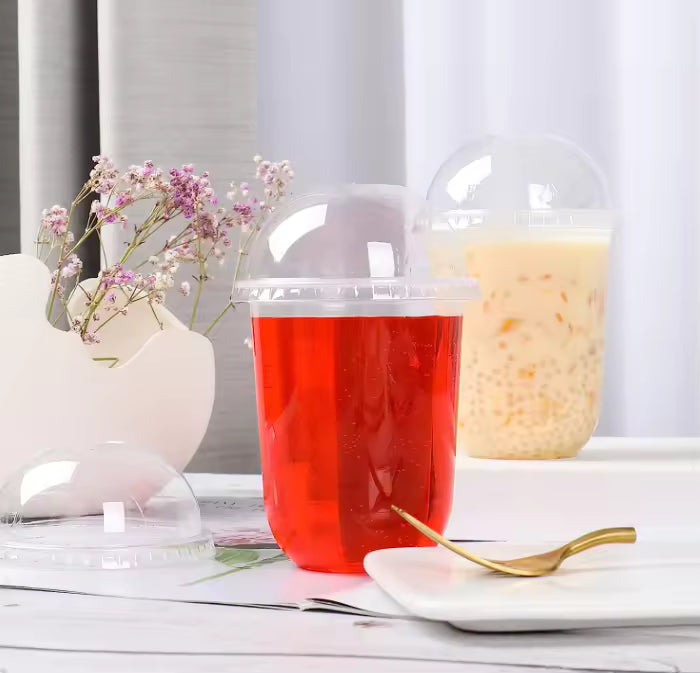 350ml Imported Crystal Clear U-Shape PET Cup with Dome Lid | Premium Bubble Tea, Matcha & Cold Beverage Cup