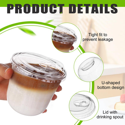 350ml Imported Crystal Clear U-Shape PET Cup with Sip Lid | Premium Bubble Tea, Matcha & Cold Beverage Cup