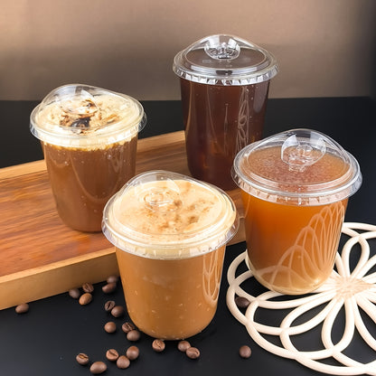 350ml Imported Crystal Clear U-Shape PET Cup with Sip Lid | Premium Bubble Tea, Matcha & Cold Beverage Cup
