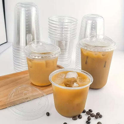 350ml Imported Crystal Clear U-Shape PET Cup with Sip Lid | Premium Bubble Tea, Matcha & Cold Beverage Cup
