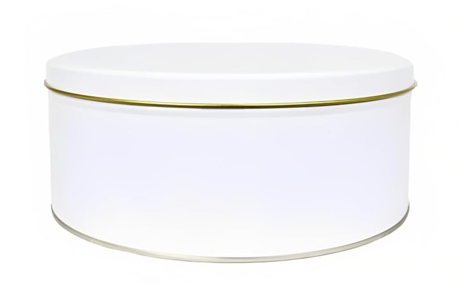 White Imported Dream Cake Tin Box with Lid | Premium Cookie & Dessert Storage Tin | 5 x 2.25 Inches