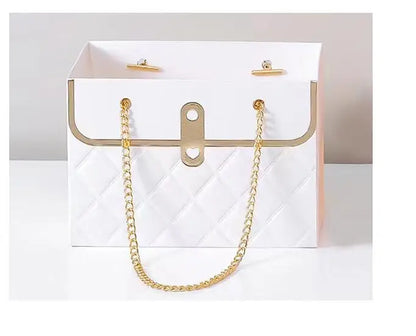 White Luxury Floral Gift Bag with Chain | Decorative Flower Box for Gifting & Events